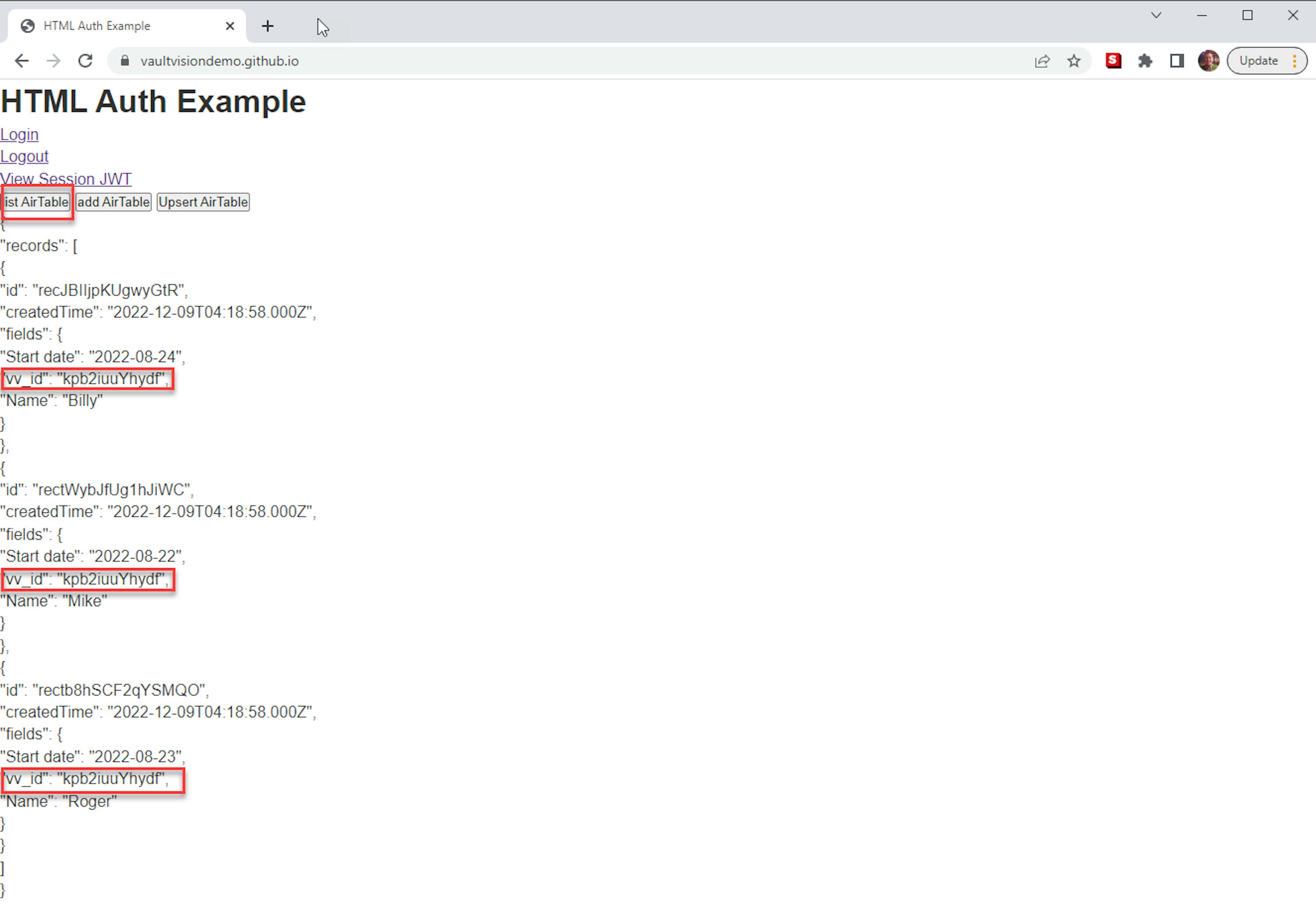 Retrieve the records list for all the records attached to this user 