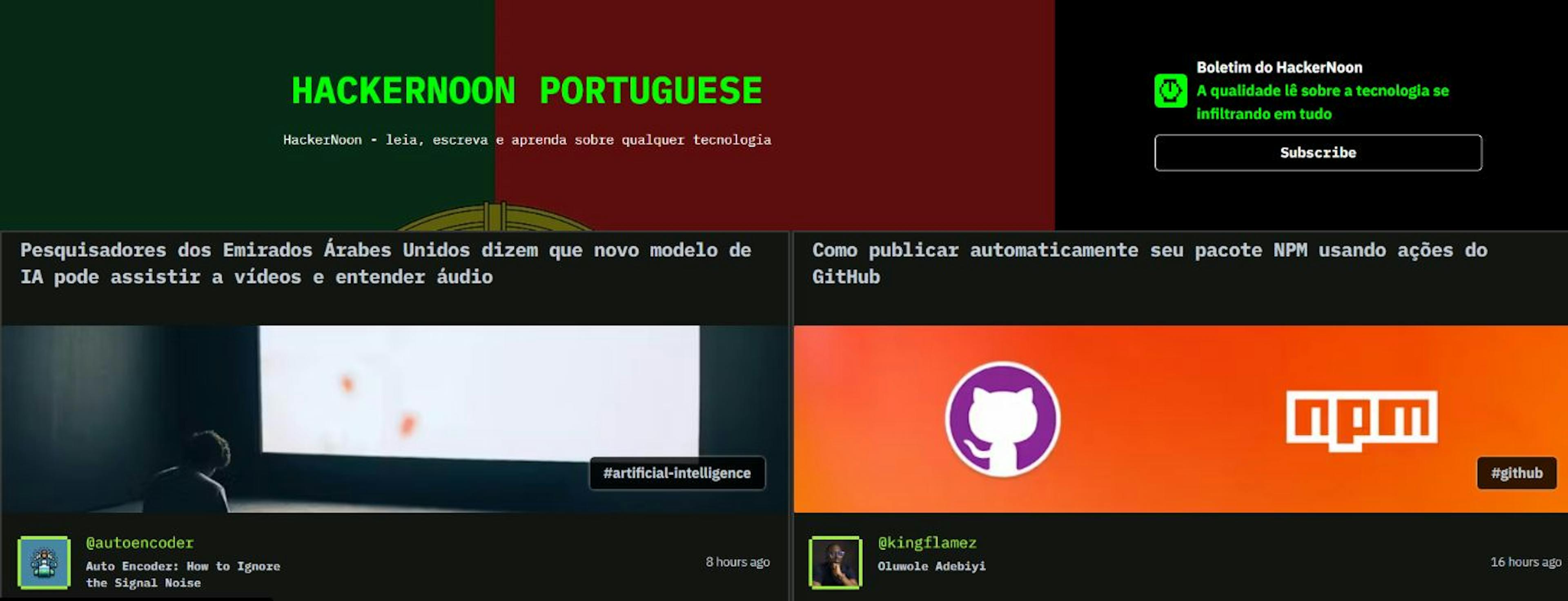 HackerNoonホームページのポルトガル語版