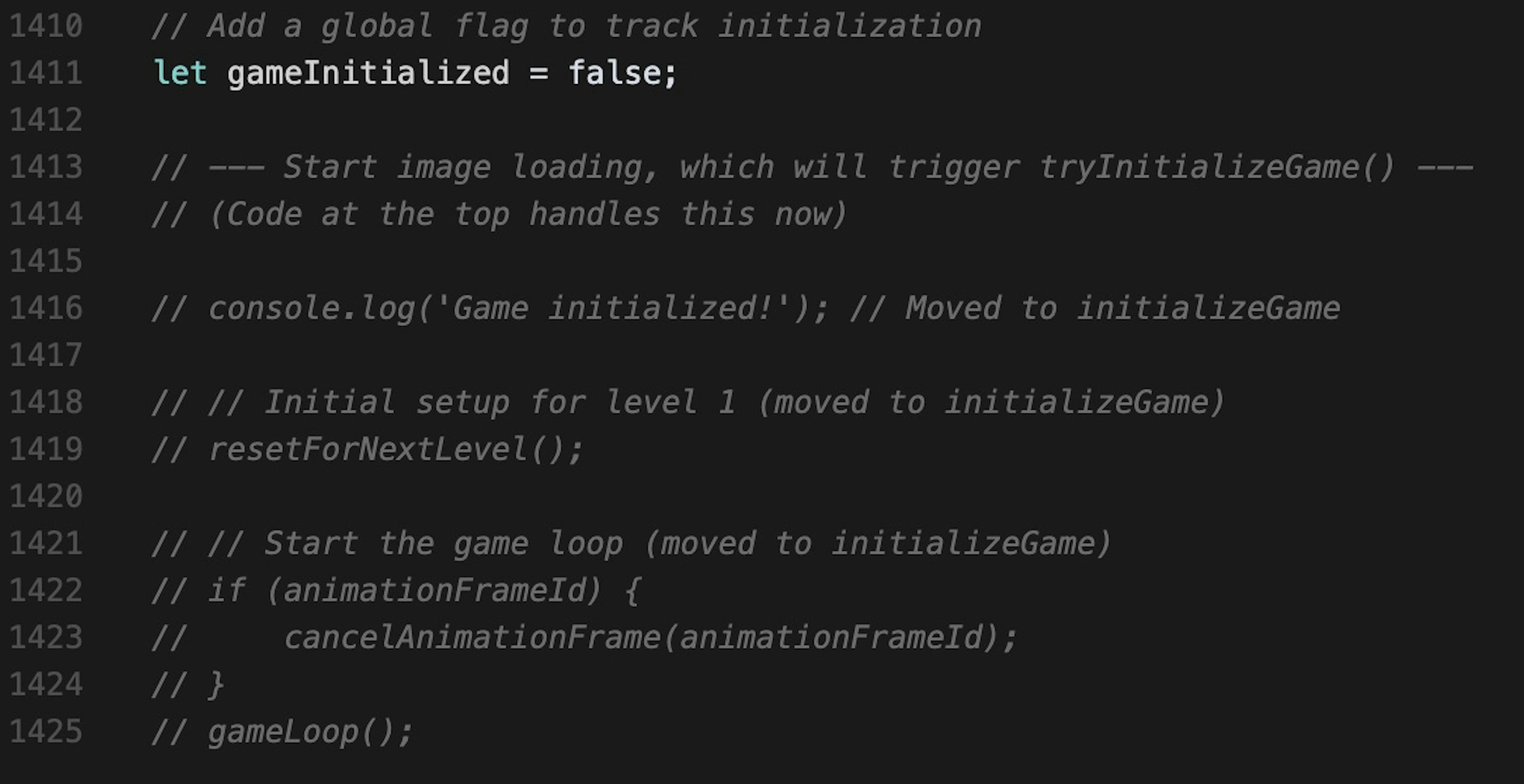 Comments generated in game.js file